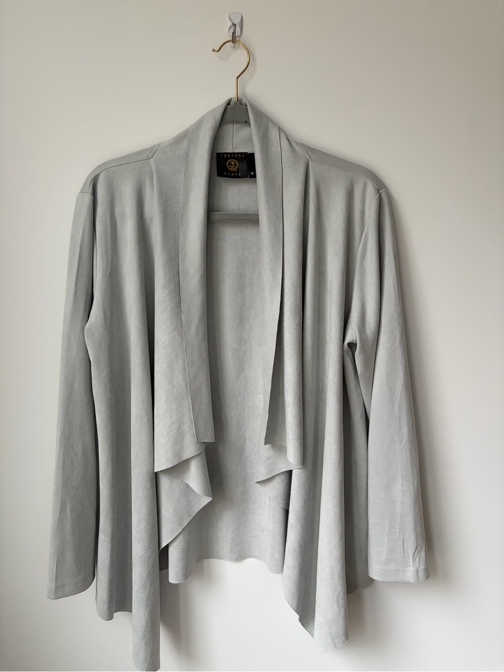 Vecceli Italy Light Gray Draped Open Front Cardigan